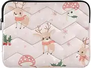 Laptop Sleeve Case 13-14 Inch Polyester Laptop Zipper Case Cartoon Cute Brown Christmas Deer Mushroom Computer Briefcase with Zipper for Work Travel