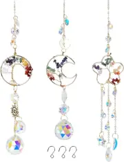 3Pcs Crystal Sun Catchers Set, 7 Chakra Tree of Life Glass Window Hanging Decor