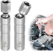 14mm & 16mm Spark Plug Socket, Magnetic Universal Joint Spark Plug Wrench, 12 Point 3/8 Inch CR-V Universal Magnetic Spark Plug Wrench for Car Repair