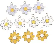 [KALLORY] Flower Shape Pendants 30pcs Diy Jewelry Charms Open Bezel Keychain Making Pendants Craft Making Charms Light Alloy Loop for Ring Attachment Mix Colors