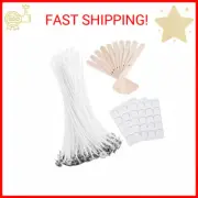 Bulk 6inch Candle Wicks 100 Pcs with 60Pcs Candle Wick Stickers and 10 Pcs Woode
