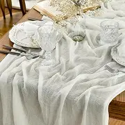 Artoid Mode White Fashion Boho Gauze Cheesecloth Dusty Table Runner, 90 x 300 cm Seasonal Holiday Kitchen Dining Table Decoration for Indoor Outdoor Home Party Decor