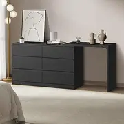[OIKITURE] Chest of Drawers – 6 Drawer Black Tallboy Storage Cabinet Dresser for Bedroom