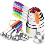 12 Piece Measuring Cups and Spoons Set in 18/8 Stainless Steel : 7 Measuring ...