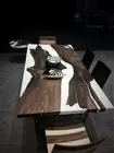 Epoxy Resin River Black And White Dark Wood Acacia Center Dining Table Top Decor