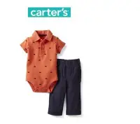 在飛比找Yahoo!奇摩拍賣優惠-carter's 純棉有領包屁衣+褲子2件組 6m,9m (
