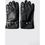 Mens Black Sherpa Lined Faux Leather Gloves