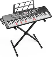 UMOMO 61 Keys Electronic Piano Keyboard with X Piano Stand, Portable Digital Keyboard with Microphone, Music Stand, Adaptor Power for Beginner, Black