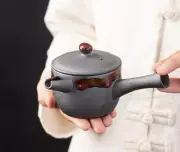 220ml Japanese Kyusu Teapot Ceramic Pottery Matte Grey Handmade Loose Leaf Tea