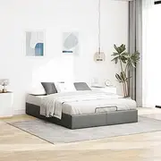 vidaXL Ottoman Bed Frame Queen Size - Dark Grey Fabric Storage Bed with Hydraulic Lift, No Box Spring Needed - Fabric/Metal/Plywood Engineered Wood Frame