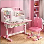 Kids Desk and Chair Set,Height Adjustable Student Writing Desk,Learning Reading and Drawing Work Station,School Home Learning Tool for Boys and Girls (Color : Pink)