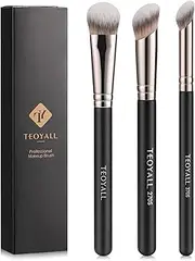 TEOYALL Contour Conceal Brush Set, 3PCS Angled Synthetic Under Eye Concealer Brush for Blending Setting Buffing with Liquid, Cream and Powder Cosmetic (270S/370S/Angled)