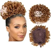 Afro Puff Drawstring Ponytail Hairpiece Synthetic Clip In Hair Dreadlock Extension For Black Women Curly Updo Faux Locs Bun(Large 27-613)