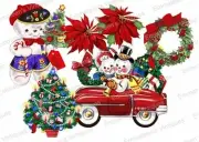 Vintage Image Retro Christmas Assortment Snowmen Tree Waterslide Decals CHR253