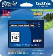 Genuine Brother TZe-315 P-touch Label Maker Tape White Print on Black Tape(1F)