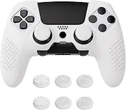 PlayVital 3D Studded Edition Anti-Slip Silicone Cover Case for ps5 Edge Controller, Soft Rubber Protector Skin for ps5 Edge Wireless Controller with 6 Thumb Grip Caps - White