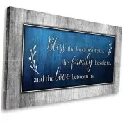Christian Wall Art Decor Blue and Grey Canvas Prints 40L" x 20W" Blue Bless