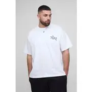 Mens White Plus Man Star Puff Print Oversized T-Shirt