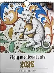 Ugly Medieval Cats Calendar 2025,Weird Medieval Cat Calendar,Funny Medieval Cat Wall Calendar,12 Month Planner Hanging Calendars,Spiral Coil Bound Cat Painting Monthly Calendar for Cat Lovers