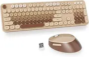 Owpkeenthy Brown Keyboard and Mouse Wireless, Cute Colorful Typewriter Keyboard Full-Sized with Number Pad Round Keycaps for Desktop, Laptop and Computer(Gradient Brown)