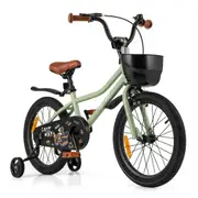Costway 46 cm Bike w/Training Wheels & Adjustable Seat Push Pedal Bike Bicycle Green