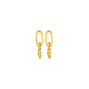 9ct Gold Polished & Twist Double Oval Drop Stud Earrings