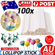 100 x Cake Pop Sticks White Paper Stick Lolly Lollipop Candy Party - 15cm Long