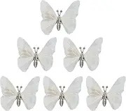 YCHTEWY-Decorative White Feather Butterflies with Silver Clips, 12 Pack Decorative hair clip