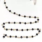 24K Gold Plated Black Spinel Rondelle Beads Chain | 2mm 3mm 6mm Faceted Gemstone