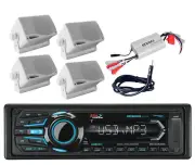 Antenna Amplifier 4 White Box Speakers & Boss Bluetooth iPod AUX USB Boat Radio