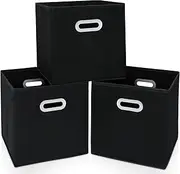 [SEVENDOME] Fabric Cloth Storage Bins,Fabric Cube Organizer with Dual Handles Foldable Cube Storage Baskets for Home Bedroom Storage,Set of 3, Black