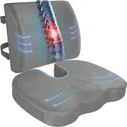 Seat Cushion for Office Chair, Lumbar Support Pillow for Chair, Car Seat Cushion,Washable Coat,Back Support Memory Foam Pillow ,Grey Velour