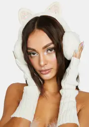 Snow Kitty Fuzzy Earmuffs