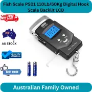 Fish Scale PS01 110Lb/50Kg Digital Hook Scale Backlit LCD with Measuring Tape &