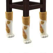 4Pcs Cat Paw Furniture Chair Leg Cover Pad Chair Foot Sleeve Floor Knitting Sock Table Feet Mat light yellow