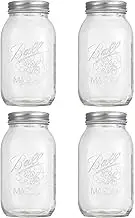 4 Pack Regular Mouth Mason Jars, Quart Large Glass Mason Jars with Airtight Lids, For Canning, Fermenting, Pickling, Freezing, Storage Glass jar, Microwave & Dishwasher Safe (1000ML)