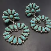LENORA BEGAY Navajo TURQUOISE CLUSTER Sterling Silver HEART-SHAPED EARRINGS