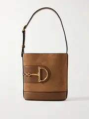 [Gucci] Gucci - 73 Mini Horsebit-embellished Leather-trimmed Suede Bucket Bag - Brown - One size One size Brown