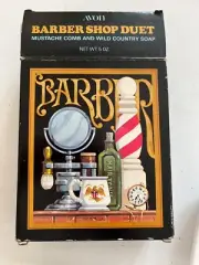Avon Barber Shop Duet Mustache Comb & Wild Country Soap 5 oz in Box Unused