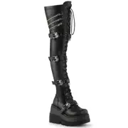 Demonia Shaker-420 Gothic Punk Wedge Platform Thigh High Boots