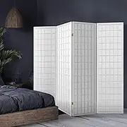 Artiss Room Divider, 4 Panel Folding Wooden Privacy Portable Screen Shelf Dividers Partition Wall Screens Home Pet Child Indoor Balcony Bedroom Furniture, Separator Water-Resistant White