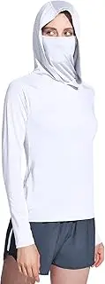 [TSLA] Women's Sun Protection Hoodie Shirts with Face Mask, Active Sports Running Exercise Gym Tee Shirt
