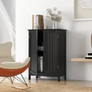 CostwayBathroom Storage Cabinet with Double Doors &amp;amp; Adjustable Shelf-Black