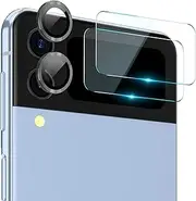 [ELEYBTEH] 2 Pack Samsung Galaxy Z Flip 4 Front Screen Protector + 2 Pack Camera Lens Protector, Tempered Glass Individual Camera Cover HD Clear Scratch-Resistant [Perfect for Night Shots] Black