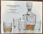 NEW Studio Crystal By Godinger 5 PC Whiskey Set Decanter 4 Old Fashioned Glasses