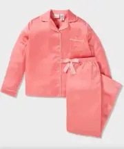 NEW PETER ALEXANDER CORAL POLY SATIN LONG SLEEVE TOP & PANTS PJ SET JNR 8 $89.95