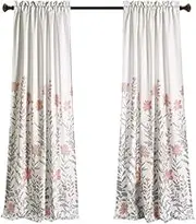 Lush Decor Aprile Light Filtering Window Curtain Panels, Pair, 52" W x 84" L, Blush - Floral Curtains - Pretty Pink Flower Print - Cottage, French Country & Farmhouse Window Decor