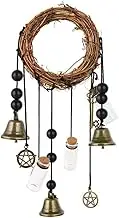 Witch Bells Protection Handmade Witch Bells Wreath Witchcraft Supplies Pentagram Witch Rattan Bells Home Protection Door Hanger Hanging for House Warming (#7)