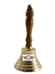 Solid Brass Wooden Handle Bell School Dinner Hand Bell Reception Bell Pooja Bell