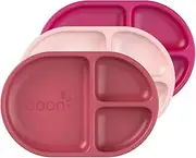 Boon Chow Silicone Divided Plate, Pink Multicolor 9.1-Inch Length x 6.2-Inch Width (Pack of 3)